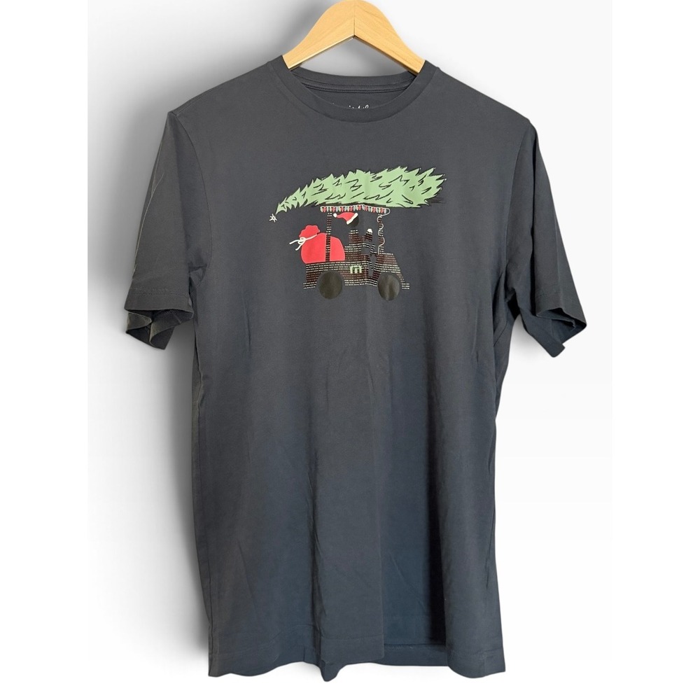 TravisMathew Mens Medium Jingle Jangle Golf Cart Christmas Tree Graphic Tee Gray